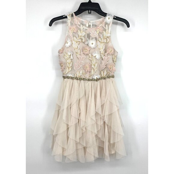 Rare Editions Big Girls Dress Size 12 Sequin Embroidered Rhinestone Belted Mesh - Picture 2 of 13